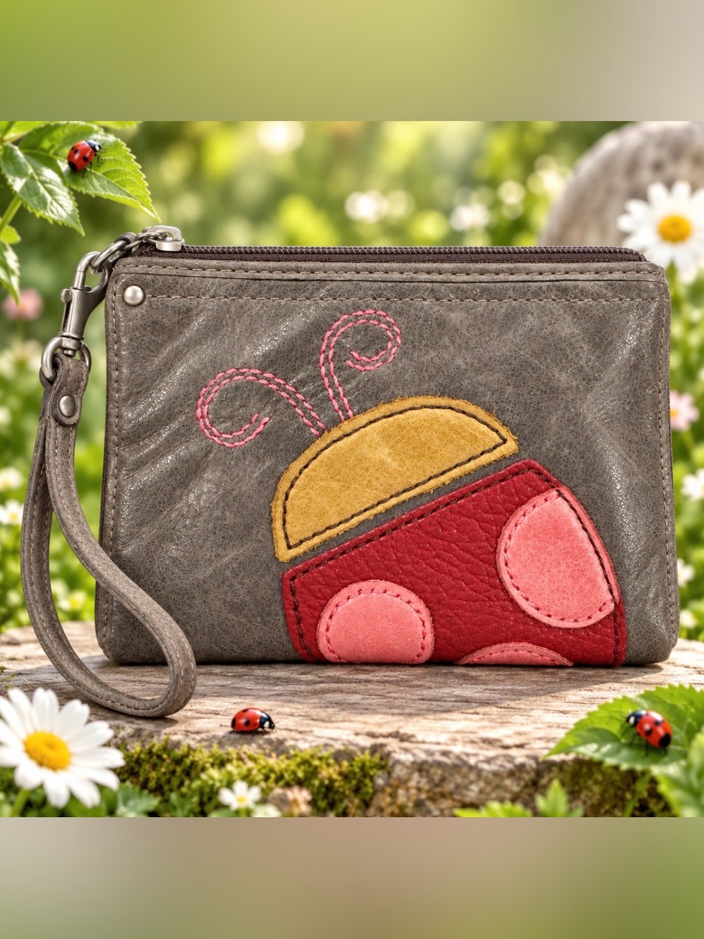 Fossil Genuine Leather Ladybug Wristlet